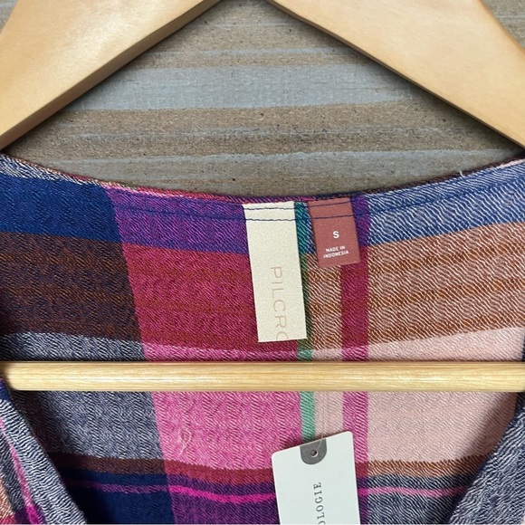 Anthropologie Pilcro NWT Plaid Deep V Blouse Preppy Boho Western Womens S - Picture 5 of 8